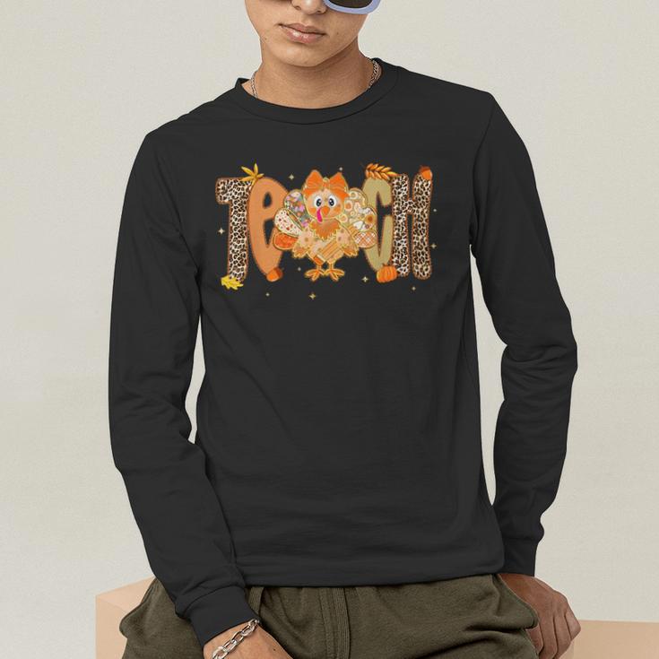 Thanksgiving Turkey Teach Thankful Teacher Girly Bow Women Men's Long Sleeve T-Shirt, funny gift Thanksgiving Turkey Teach Thankful Teacher Girly Bow Women Men's Long Sleeve T-Shirt, funny gift