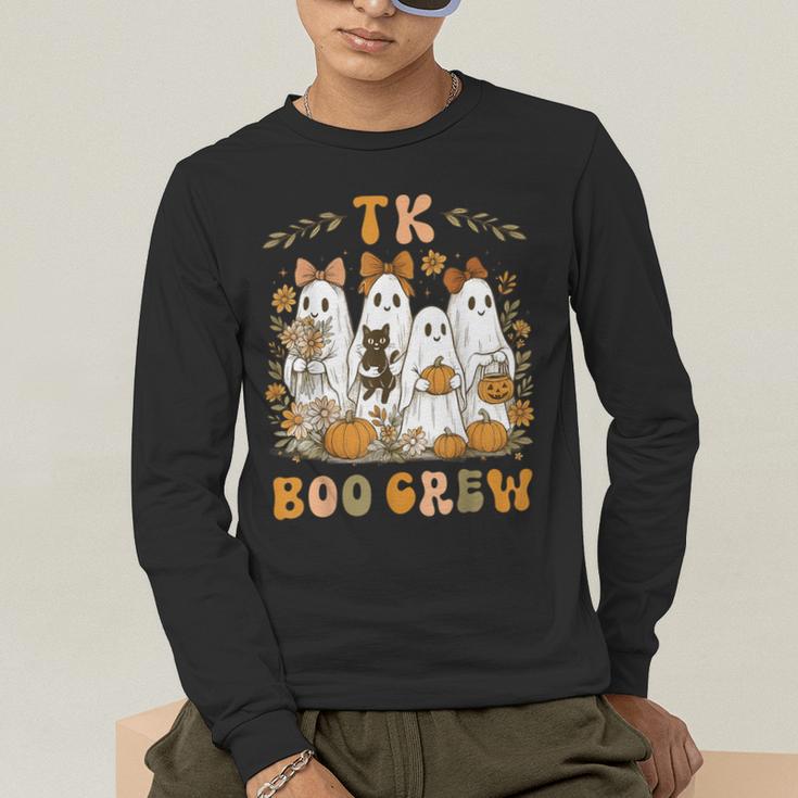 TK Boo Crew Preppy Halloween Floral Ghost TK Teacher Team TK Men's Long Sleeve T-Shirt, funny gift TK Boo Crew Preppy Halloween Floral Ghost TK Teacher Team TK Men's Long Sleeve T-Shirt, funny gift