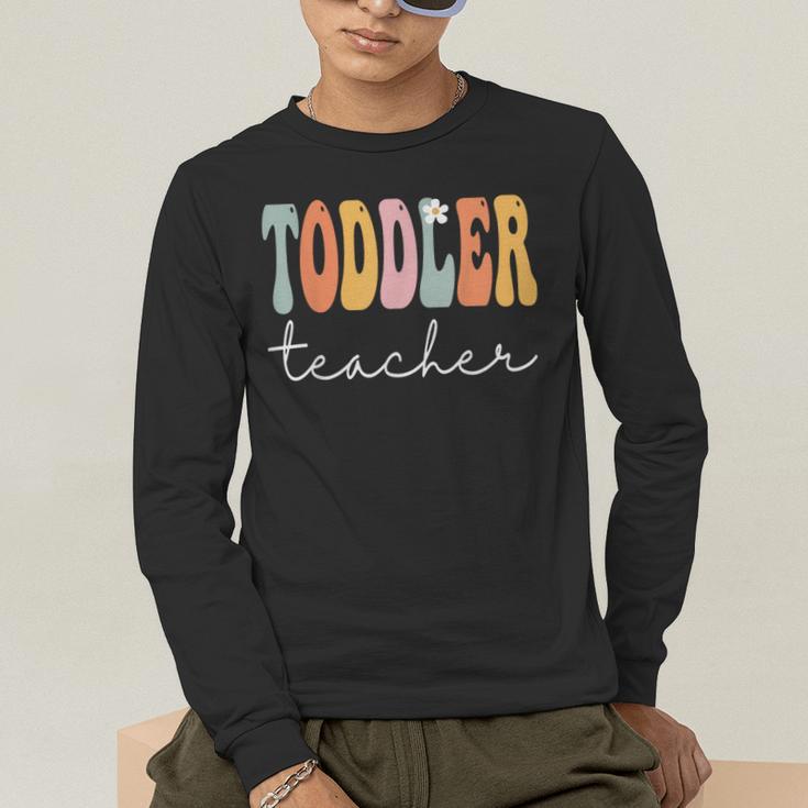 Toddler Teacher Retro Groovy Women Happy First Day Of School Men's Long Sleeve T-Shirt, funny gift