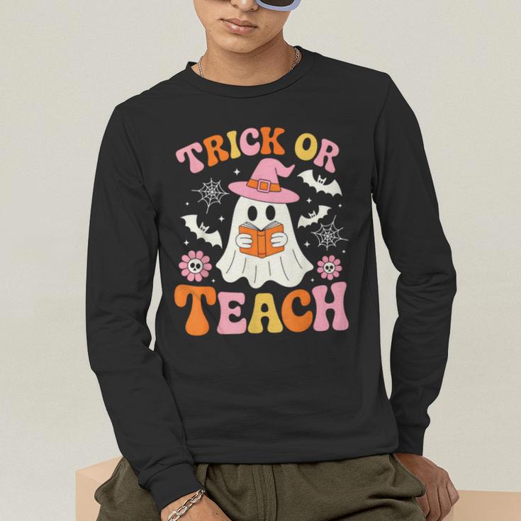 Trick Or Teach Cute Floral Ghost Teacher Halloween Costume Men's Long Sleeve T-Shirt, funny gift Trick Or Teach Cute Floral Ghost Teacher Halloween Costume Men's Long Sleeve T-Shirt, funny gift