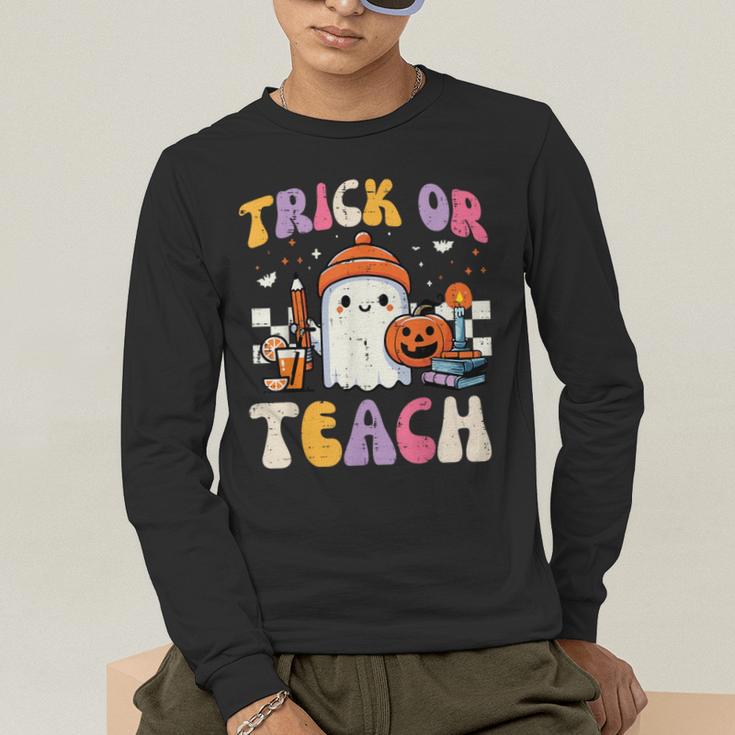 Trick Or Teach Ghost Teacher School Halloween Men Women Men's Long Sleeve T-Shirt, funny gift