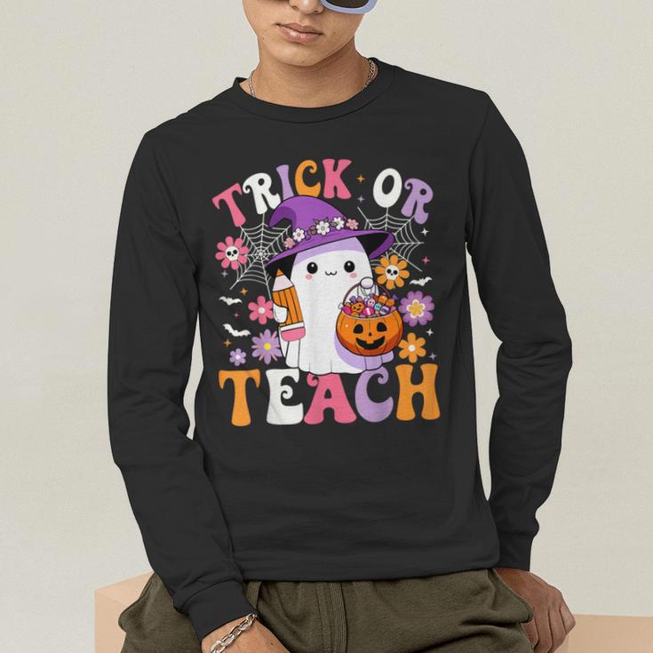 Trick Or Teach Groovy Teacher Ghost Halloween Teacher Men's Long Sleeve T-Shirt, funny gift Trick Or Teach Groovy Teacher Ghost Halloween Teacher Men's Long Sleeve T-Shirt, funny gift