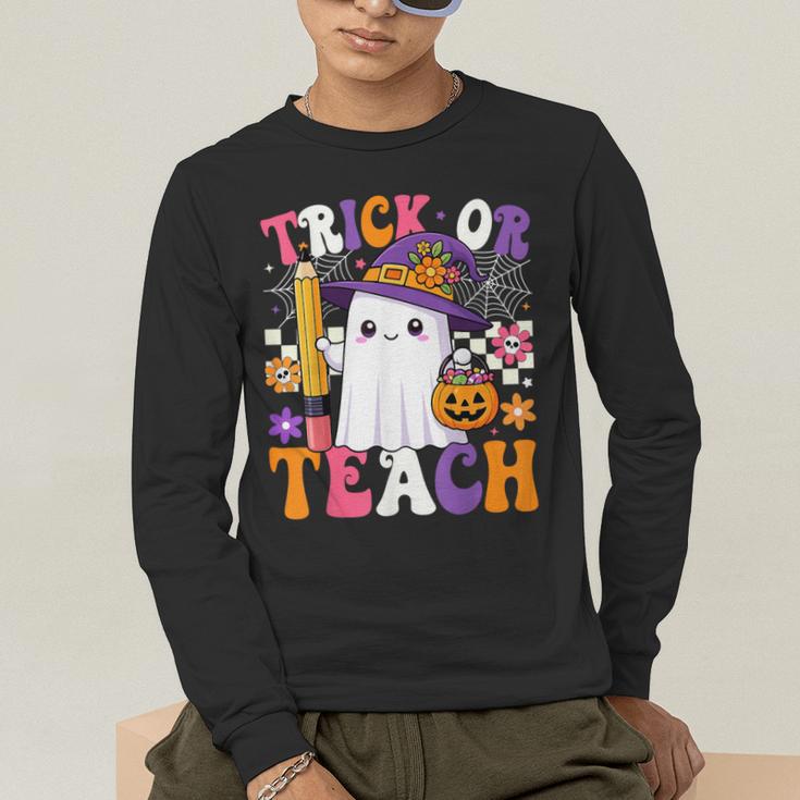 Trick Or Teach Teacher Pencil Ghost Halloween Teacher Men's Long Sleeve T-Shirt, funny gift Trick Or Teach Teacher Pencil Ghost Halloween Teacher Men's Long Sleeve T-Shirt, funny gift