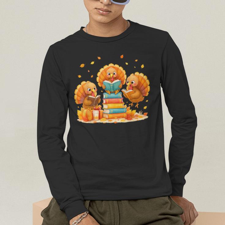 Turkey Read Books Reading Fall Thanksgiving Teacher Men's Long Sleeve T-Shirt, funny gift Turkey Read Books Reading Fall Thanksgiving Teacher Men's Long Sleeve T-Shirt, funny gift