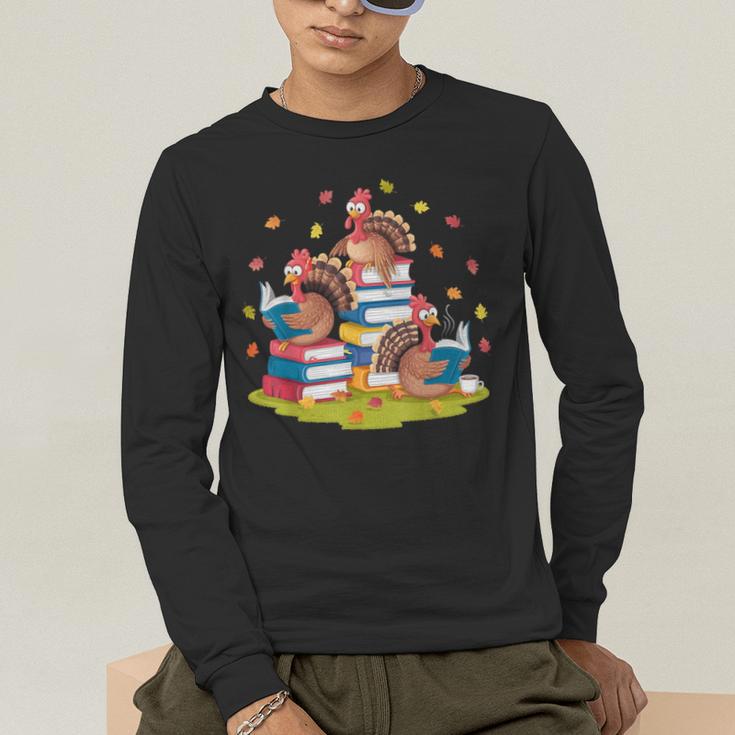 Turkey Reading Books Fall Season Thanksgiving Teacher Book Men's Long Sleeve T-Shirt, funny gift Turkey Reading Books Fall Season Thanksgiving Teacher Book Men's Long Sleeve T-Shirt, funny gift