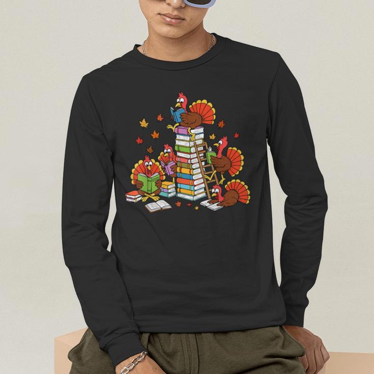 Turkey Reading Books Fall Thanksgiving Teacher Librarian Men's Long Sleeve T-Shirt, funny gift Turkey Reading Books Fall Thanksgiving Teacher Librarian Men's Long Sleeve T-Shirt, funny gift