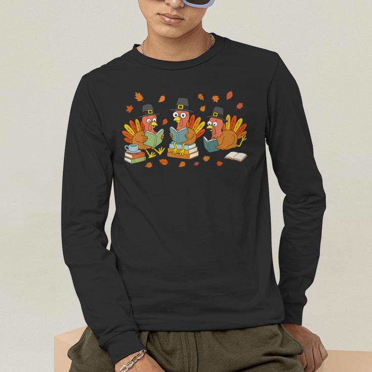 Turkey Reading Books Fall Thanksgiving Teacher Student Men's Long Sleeve T-Shirt, funny gift Turkey Reading Books Fall Thanksgiving Teacher Student Men's Long Sleeve T-Shirt, funny gift