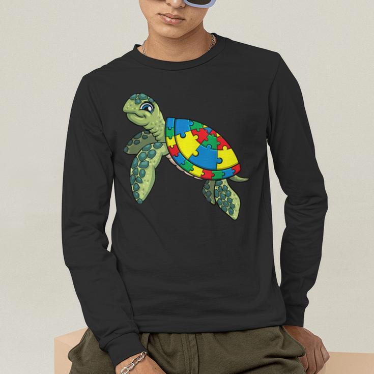 Turtle Puzzle Pieces For Autism Awareness Kids Women Teacher Men's Long Sleeve T-Shirt, funny gift