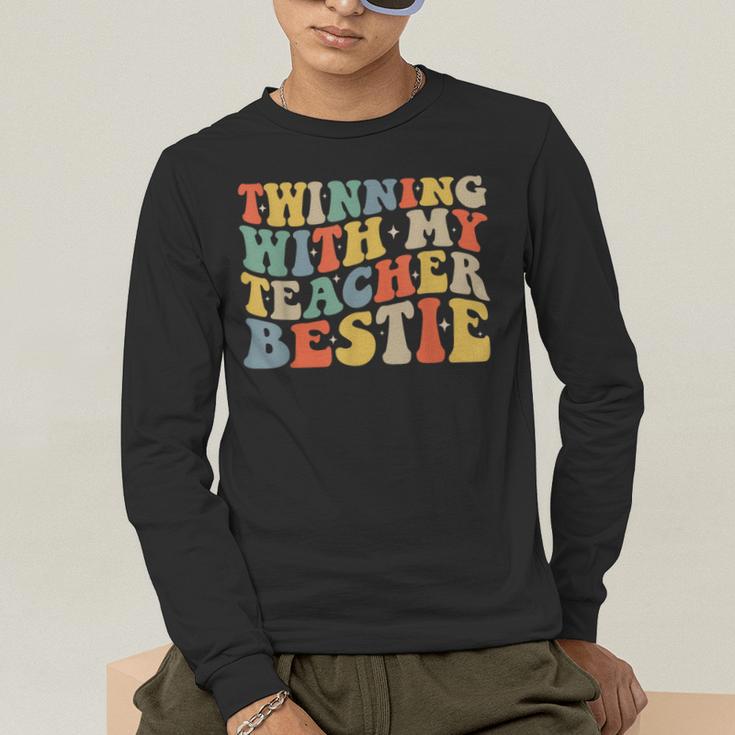 Twin Day Friends Teacher Twinning With My Bestie Matching Men's Long Sleeve T-Shirt, funny gift