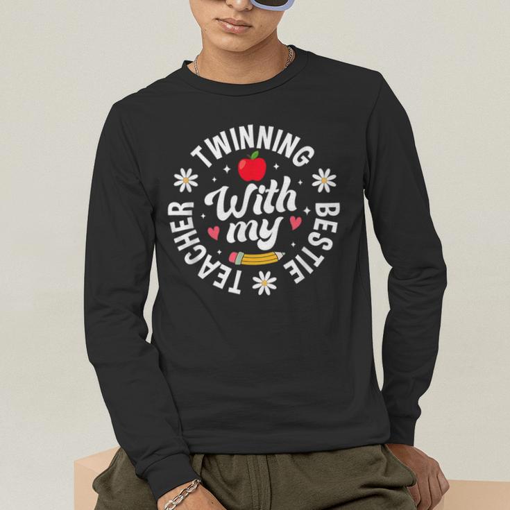 Twin Day Teacher Twinning With My Bestie Matching For Men Women Men's Long Sleeve T-Shirt, funny gift