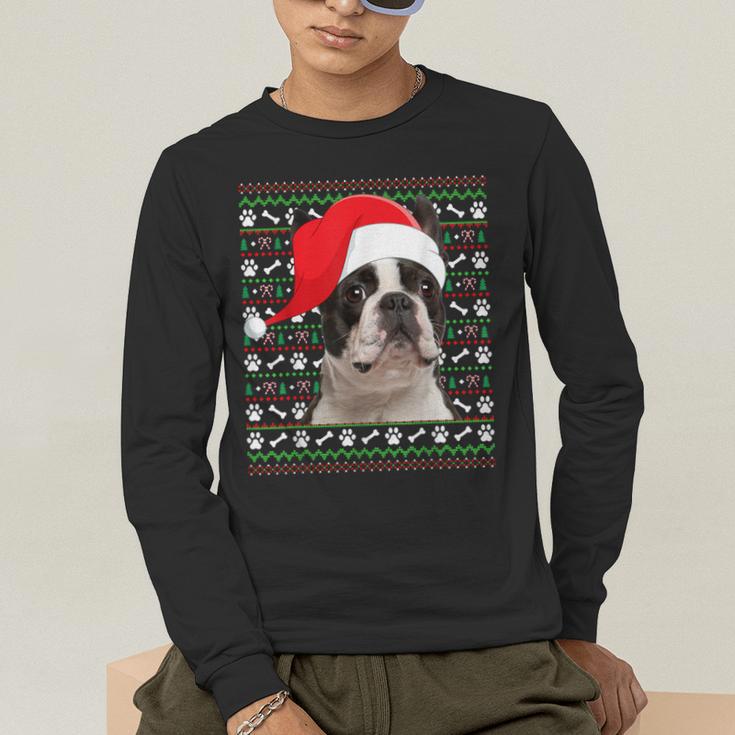 Ugly Xmas Sweater Santa Boston Terrier Dog Christmas For Men Women Kids Men's Long Sleeve T-Shirt, funny gift