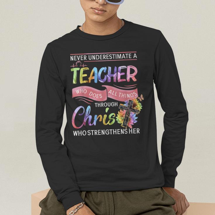 Never Underestimate A Teacher Does All Things Through Christ For Men Women Men's Long Sleeve T-Shirt, funny gift Never Underestimate A Teacher Does All Things Through Christ For Men Women Men's Long Sleeve T-Shirt, funny gift