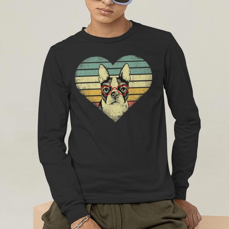 Vintage American Boston Terrier Lovers Valentine's Day Men's Long Sleeve T-Shirt, funny gift