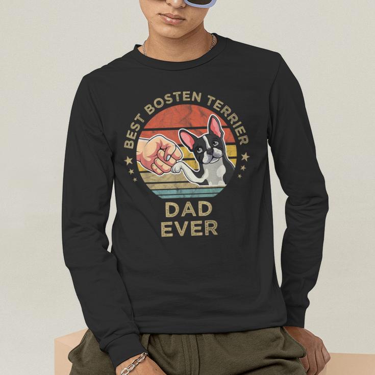 Vintage Best Boston Terrier Dad Ever Dog Father Father's Day Men Girls Kids Men's Long Sleeve T-Shirt, funny gift
