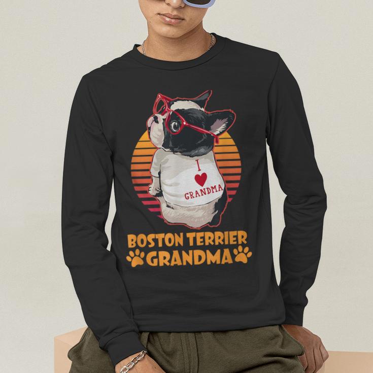 Vintage Boston Terrier Grandma Wear Sunglasses Dog Lover Men Women Girls Kids Men's Long Sleeve T-Shirt, funny gift
