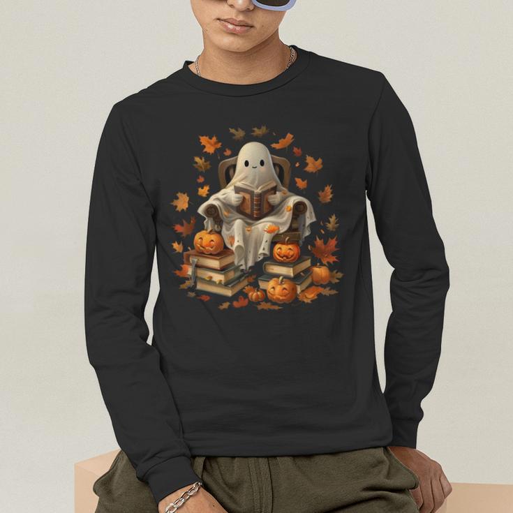 Vintage Ghost Book Reading Pumpkin Gothic Halloween Teachers Men Women Kids Men's Long Sleeve T-Shirt, funny gift Vintage Ghost Book Reading Pumpkin Gothic Halloween Teachers Men Women Kids Men's Long Sleeve T-Shirt, funny gift
