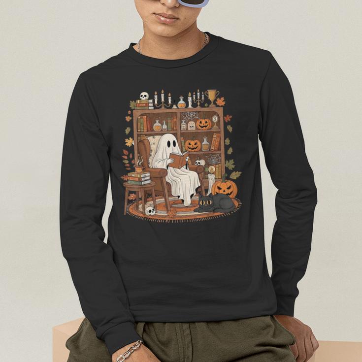 Vintage Ghost Book Reading Pumpkin Gothic Halloween Teachers Men's Long Sleeve T-Shirt, funny gift Vintage Ghost Book Reading Pumpkin Gothic Halloween Teachers Men's Long Sleeve T-Shirt, funny gift