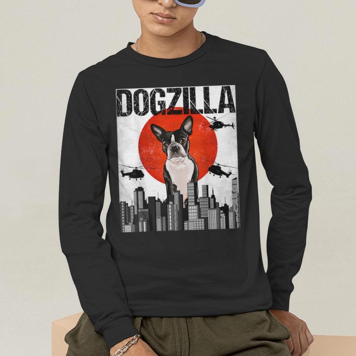 Vintage Japanese Dogzilla Boston Terrier Men's Long Sleeve T-Shirt, funny gift