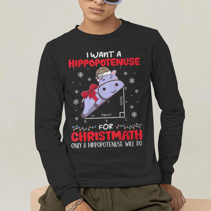 I Want A Hippopotenuse For Christmath Math Teacher Christmas Men's Long Sleeve T-Shirt, funny gift I Want A Hippopotenuse For Christmath Math Teacher Christmas Men's Long Sleeve T-Shirt, funny gift