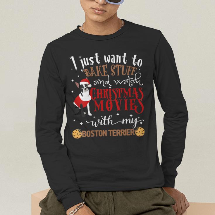 Watch Christmas Movies With My Boston Terrier Bostie Men's Long Sleeve T-Shirt, funny gift