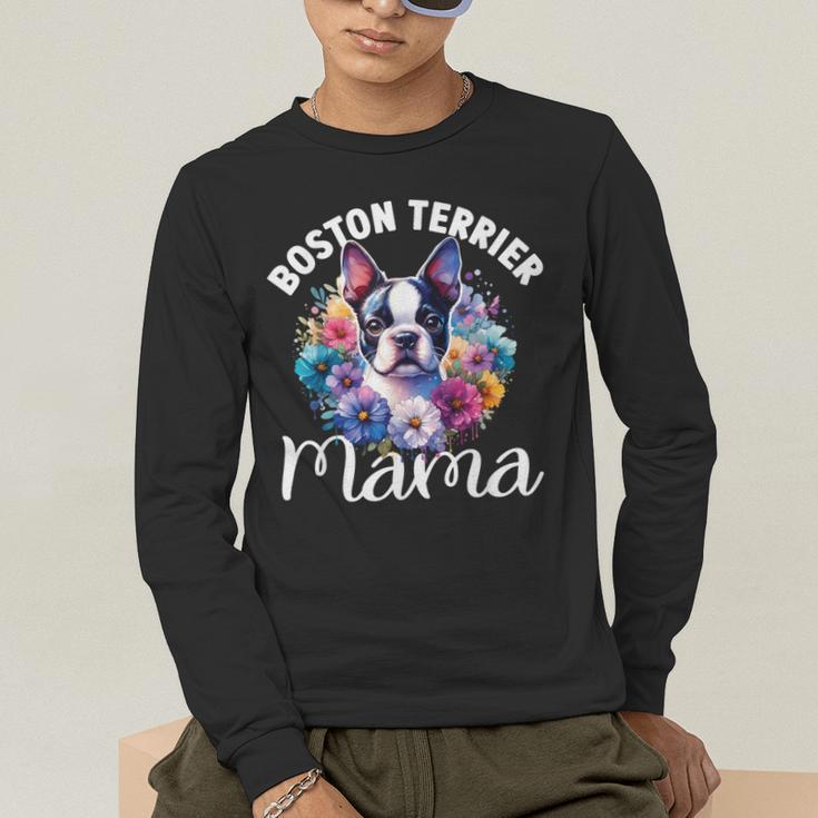 Watercolor Floral Boston Terrier Mama Dog Lover Mother's Day For Men Women Girls Kids Men's Long Sleeve T-Shirt, funny gift