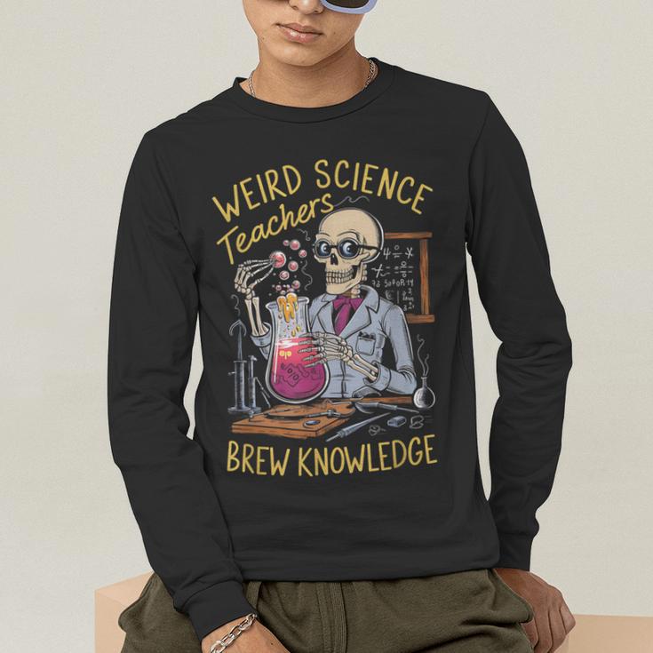 Weird Science Skeleton Halloween Teachers Brew Knowledge Men's Long Sleeve T-Shirt, funny gift Weird Science Skeleton Halloween Teachers Brew Knowledge Men's Long Sleeve T-Shirt, funny gift