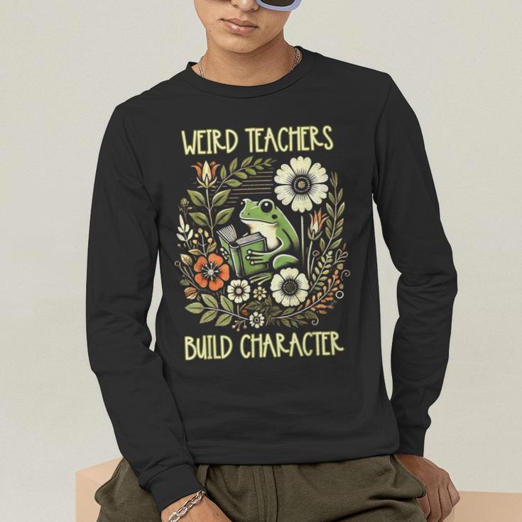 Weird Teachers Build Character Frog Reading Book Librarian Men's Long Sleeve T-Shirt, funny gift Weird Teachers Build Character Frog Reading Book Librarian Men's Long Sleeve T-Shirt, funny gift