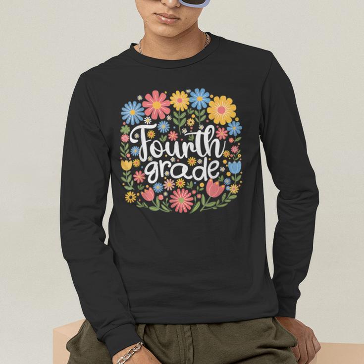 Wildflower 4th Fourth Grade Floral Back To School Teacher Men's Long Sleeve T-Shirt, funny gift