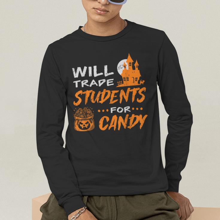 Will Trade Students For Candy Halloween Costume Teacher Men's Long Sleeve T-Shirt, funny gift Will Trade Students For Candy Halloween Costume Teacher Men's Long Sleeve T-Shirt, funny gift