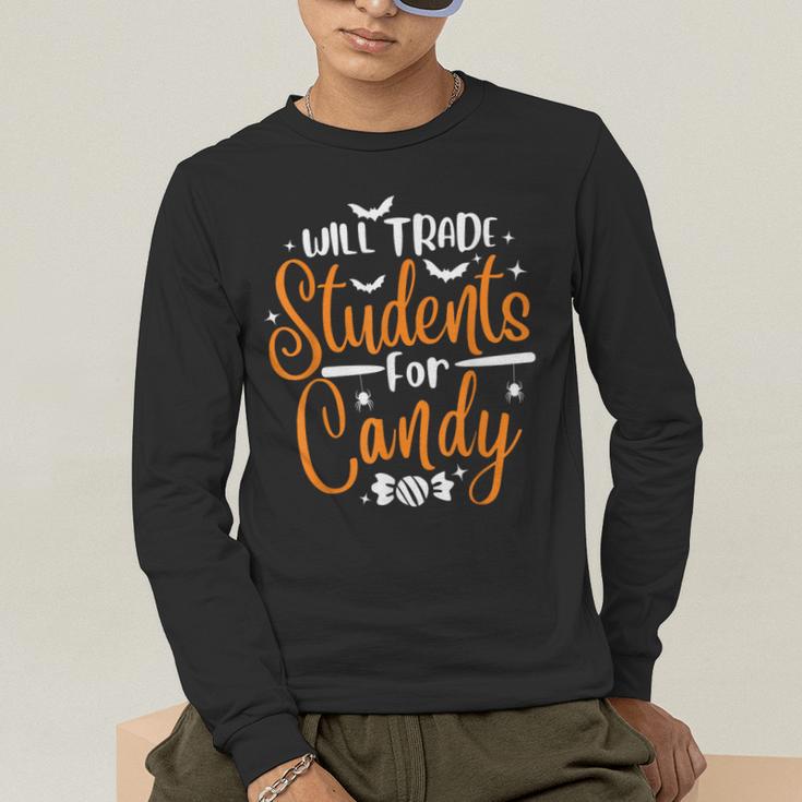 Will Trade Students For Candy Halloween Costume Teacher Men's Long Sleeve T-Shirt, funny gift
