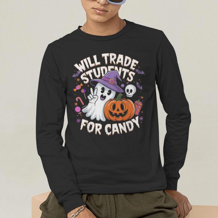 Will Trade Students For Candy Halloween Teacher Men's Long Sleeve T-Shirt, funny gift