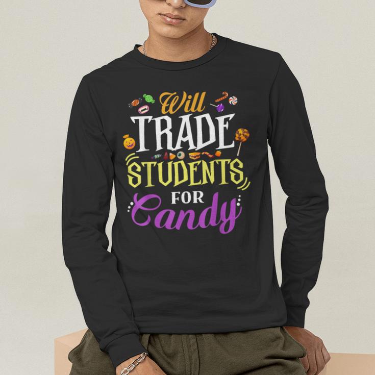 Will Trade Students For Candy Teacher Cute Halloween Costume Men's Long Sleeve T-Shirt, funny gift Will Trade Students For Candy Teacher Cute Halloween Costume Men's Long Sleeve T-Shirt, funny gift