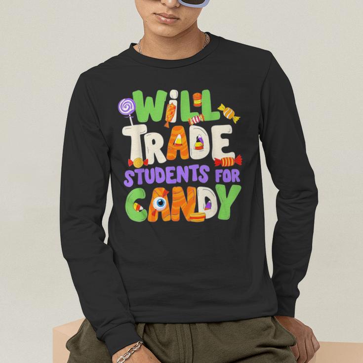 Will Trade Students For Candy Teacher Cute Halloween Costume Men's Long Sleeve T-Shirt, funny gift Will Trade Students For Candy Teacher Cute Halloween Costume Men's Long Sleeve T-Shirt, funny gift