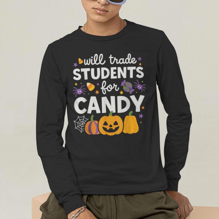 Will Trade Students For Candy Teacher Cute Halloween Men's Long Sleeve T-Shirt, funny gift Will Trade Students For Candy Teacher Cute Halloween Men's Long Sleeve T-Shirt, funny gift