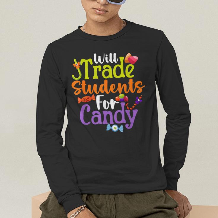 Will Trade Students For Candy Teacher Halloween Costume Men's Long Sleeve T-Shirt, funny gift