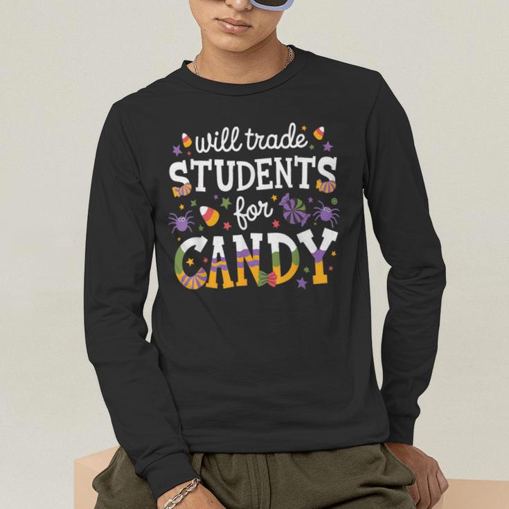 Will Trade Students For Candy Teacher Halloween Costume Tee Men's Long Sleeve T-Shirt, funny gift Will Trade Students For Candy Teacher Halloween Costume Tee Men's Long Sleeve T-Shirt, funny gift
