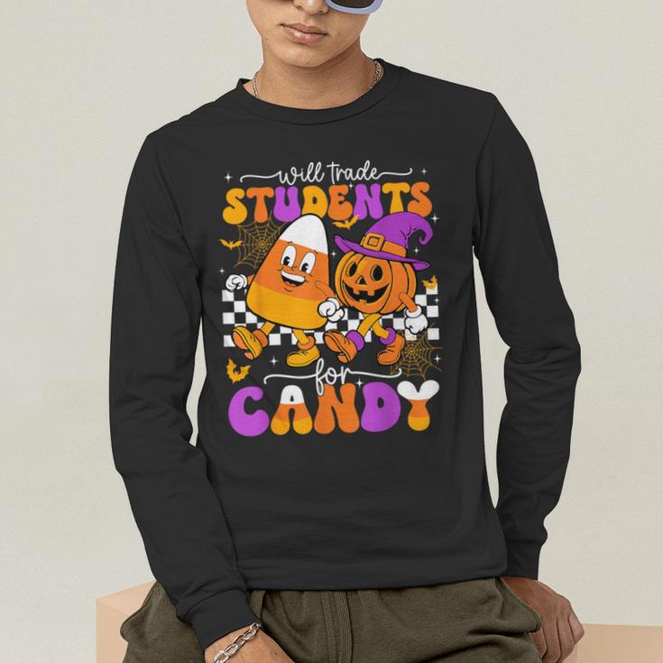 Will Trade Students For Candy Teacher Halloween Men's Long Sleeve T-Shirt, funny gift Will Trade Students For Candy Teacher Halloween Men's Long Sleeve T-Shirt, funny gift