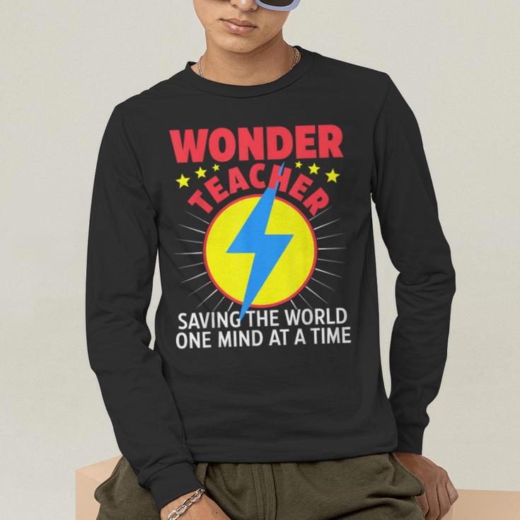 Wonder Teacher Costume Shirt Teacher Halloween Costume Men Women Men's Long Sleeve T-Shirt, funny gift