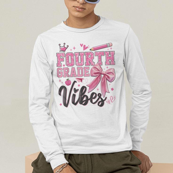 4th Fourth Grade Vibes Back To School Coquette Teacher Girl Men's Long Sleeve T-Shirt, funny gift 4th Fourth Grade Vibes Back To School Coquette Teacher Girl Men's Long Sleeve T-Shirt, funny gift