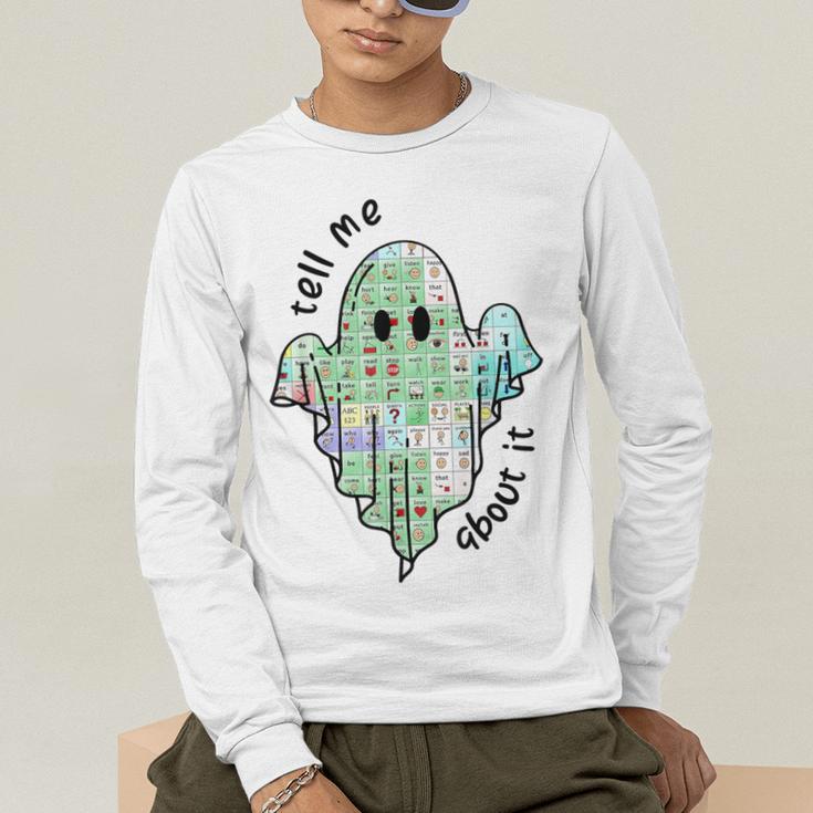 AAC Ghost Tell Me About It Speech Pathology AAC Sped Teacher Men's Long Sleeve T-Shirt, funny gift AAC Ghost Tell Me About It Speech Pathology AAC Sped Teacher Men's Long Sleeve T-Shirt, funny gift