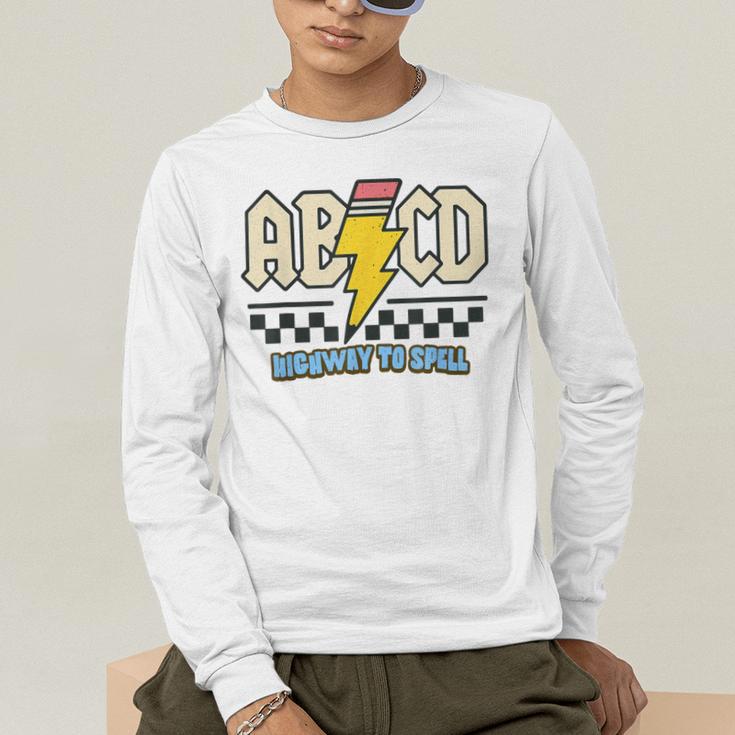 ABCD Highway To Spell Pencil Teacher & Student Font Me Men's Long Sleeve T-Shirt, funny gift ABCD Highway To Spell Pencil Teacher & Student Font Me Men's Long Sleeve T-Shirt, funny gift