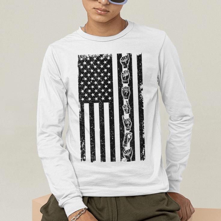 ASL Flag Sign Language Deaf ASL Teacher For Men Women Men's Long Sleeve T-Shirt, funny gift ASL Flag Sign Language Deaf ASL Teacher For Men Women Men's Long Sleeve T-Shirt, funny gift
