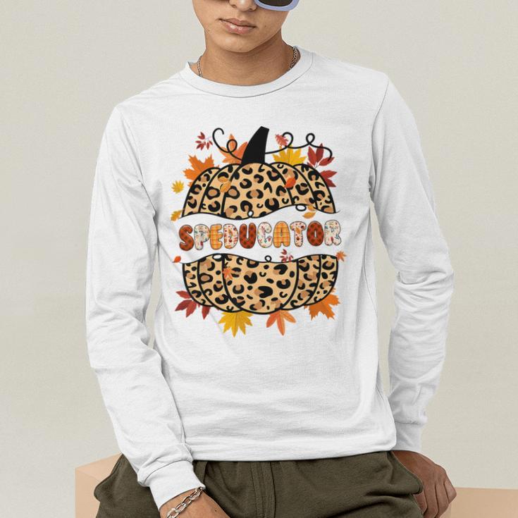 Autumn Fall SPED ED Teacher Thankful Grateful Pumpkin Retro Men's Long Sleeve T-Shirt, funny gift