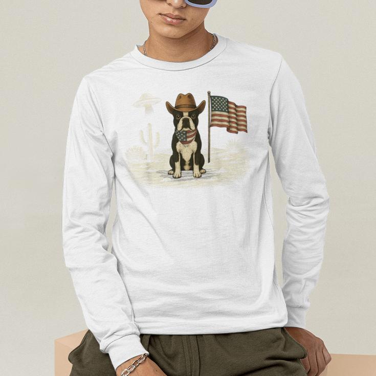 Boston Terrier 4th Of July US American Flag Dog Patriotic Men's Long Sleeve T-Shirt, funny gift
