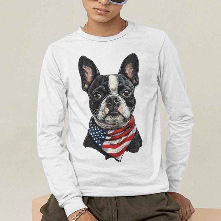 Boston Terrier American Flag Men's Long Sleeve T-Shirt, funny gift