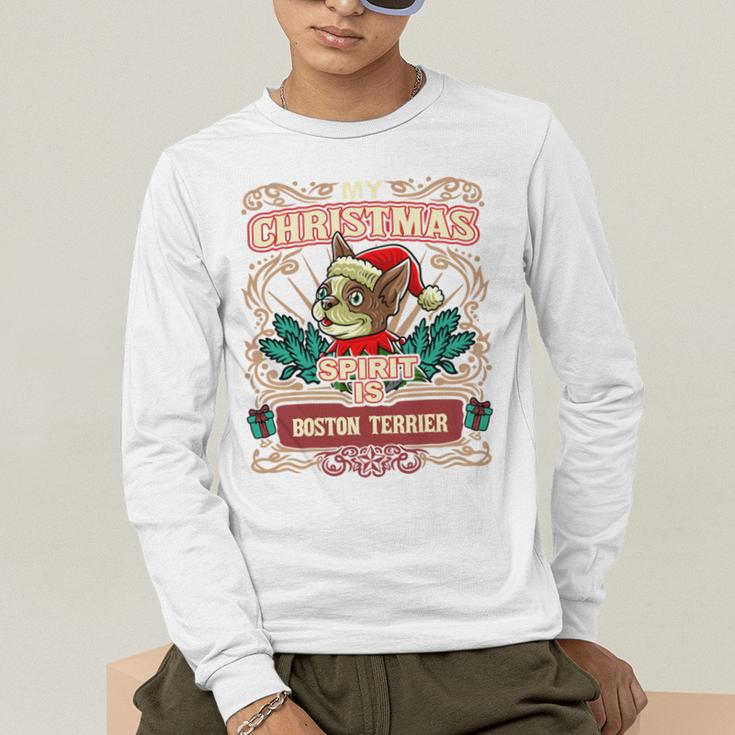 Boston Terrier My Christmas Spirit Dog Santa Claus X-Mas Men's Long Sleeve T-Shirt, funny gift
