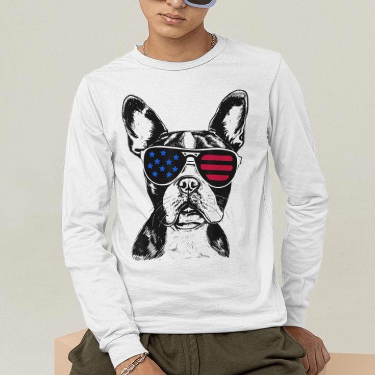 Boston Terrier Dog 4th July America USA Flag Men Women Kids Men's Long Sleeve T-Shirt, funny gift