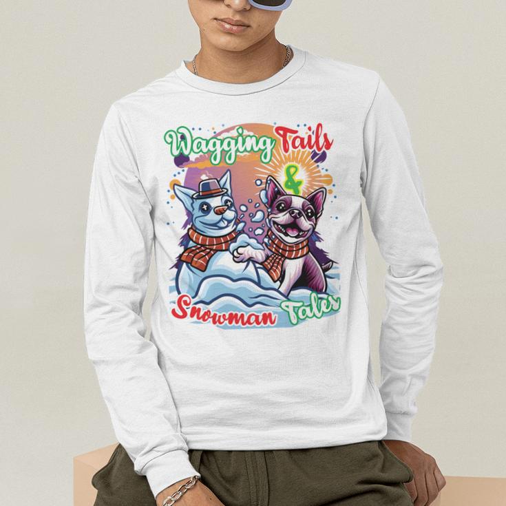 Boston Terrier Dog Christmas Snowman Winter Snow Men's Long Sleeve T-Shirt, funny gift