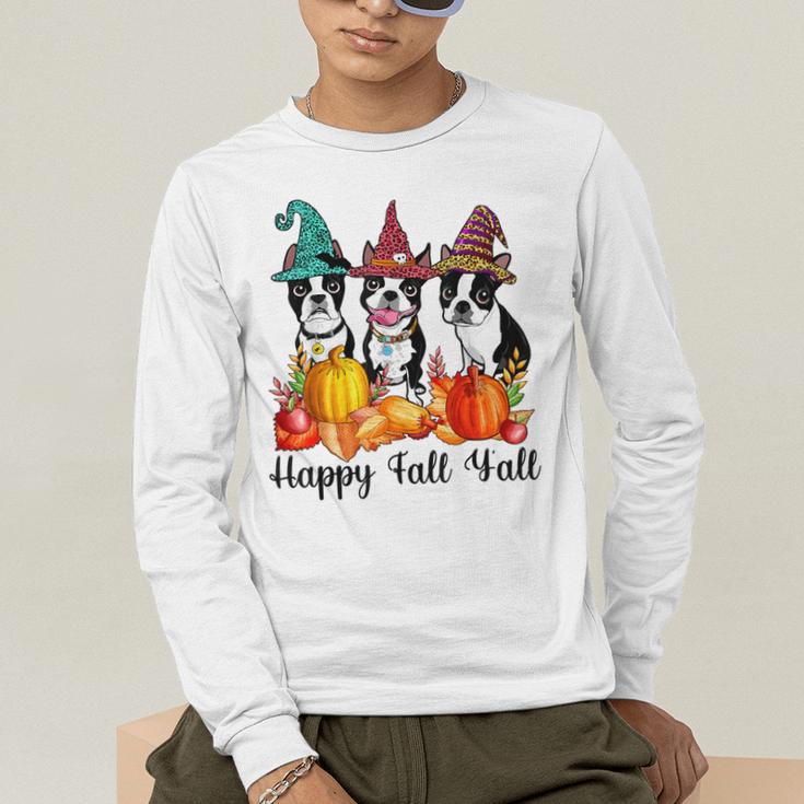 Boston Terrier Dog Lover Fall Ya'Ll Halloween Costume Men Women Men's Long Sleeve T-Shirt, funny gift