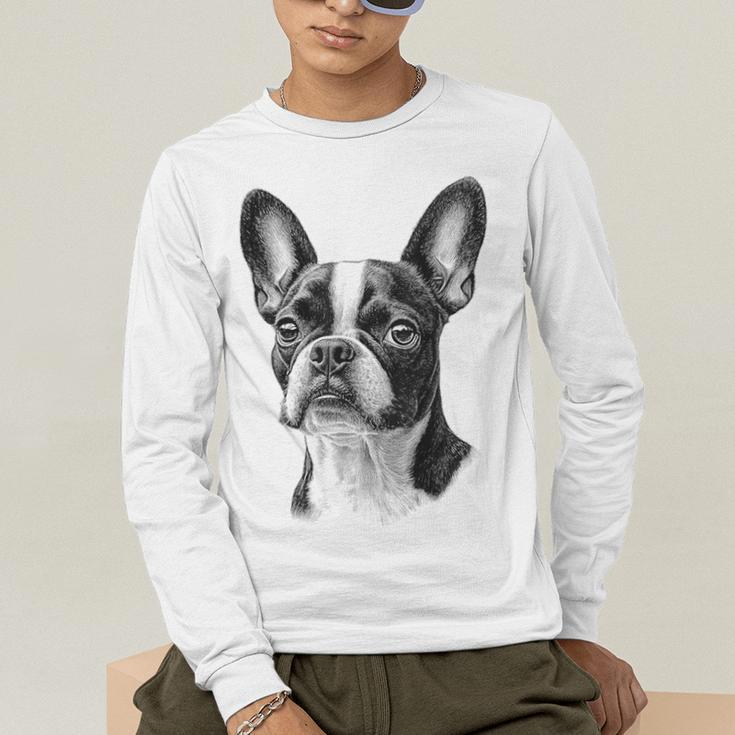 Boston Terrier Dog Motif Pet Illustration Boston Terrier For Men Women Kids Men's Long Sleeve T-Shirt, funny gift